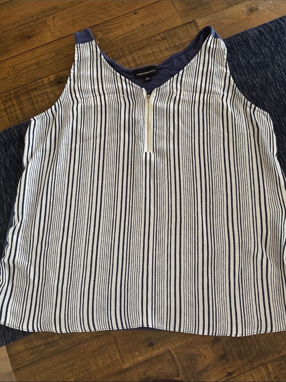 Fortune + Ivy Navy & White Striped Zip-Front Tank